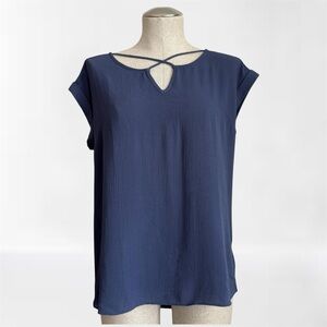 Fortune + Ivy Carna Mixed Material Blouse - Blue